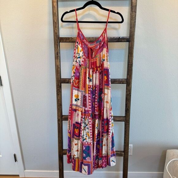 Angie Women’s Patchwork Keyhole Back Tiered Midi Dress - Picture 6 of 6